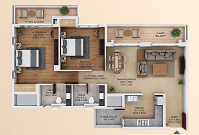 Ace Starlit 3 BHK Floor Plan